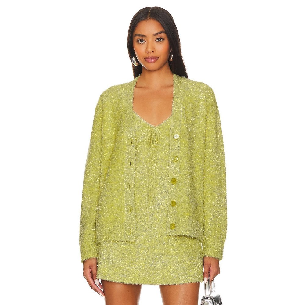 New JoosTricot Cardigan in Chartreuse green pistachio sparkle sweater